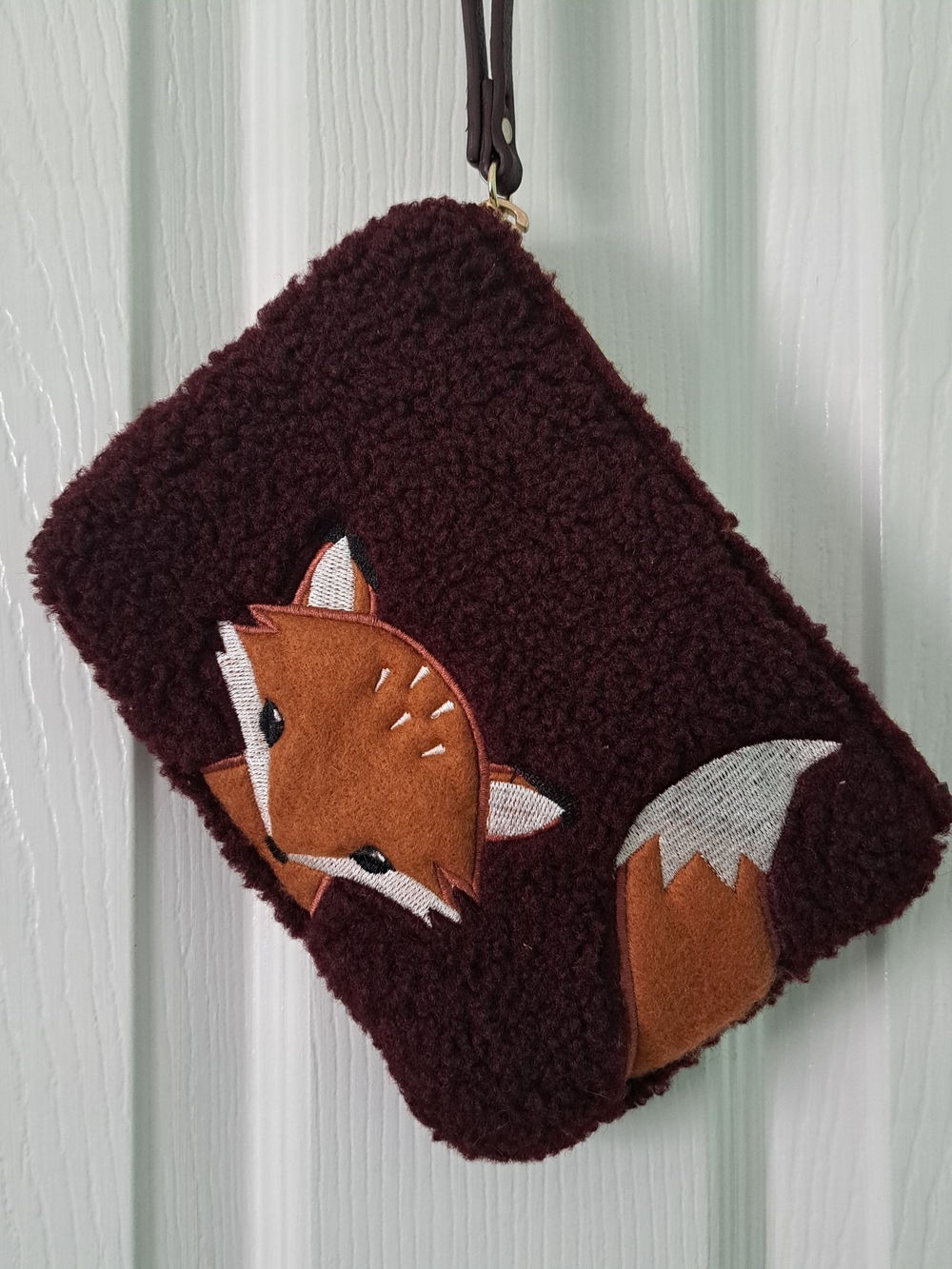 Old Navy Fuzzy Fox Maroon Zip Wristlet